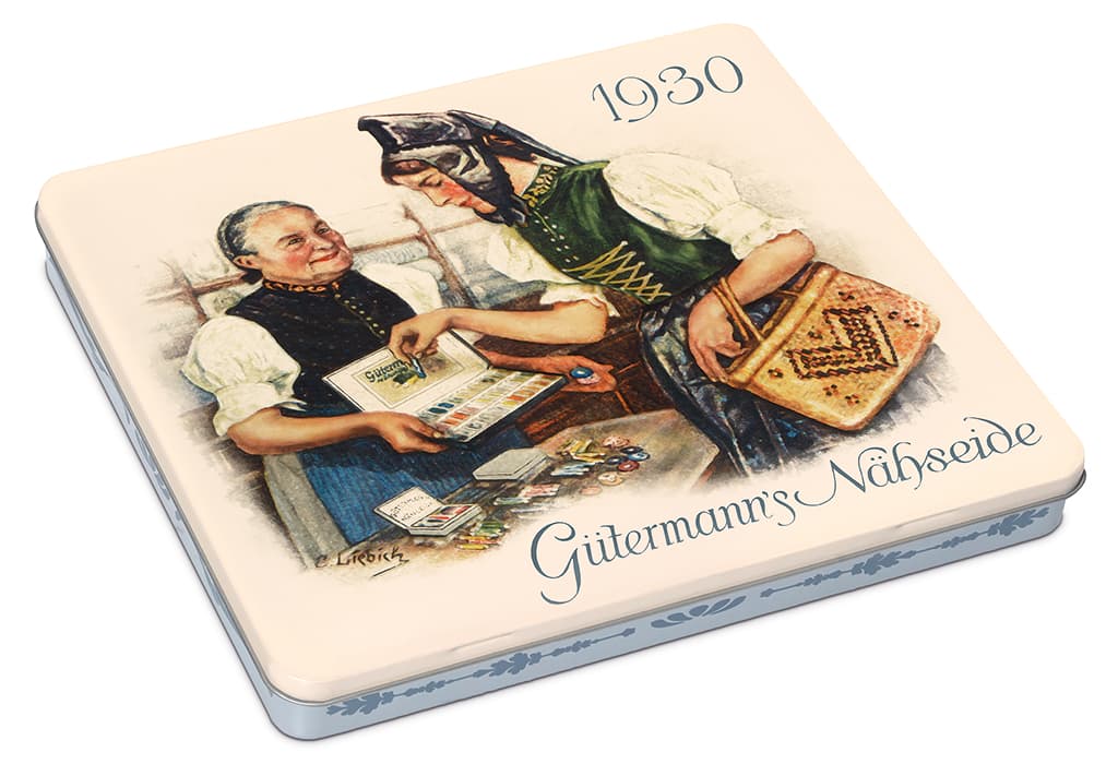 Универсальные нитки. 100% полиэстер Набор ниток Gütermann Sew All 30 катушек по 100м, серия Nostalgic в жестяной коробке - фото №2