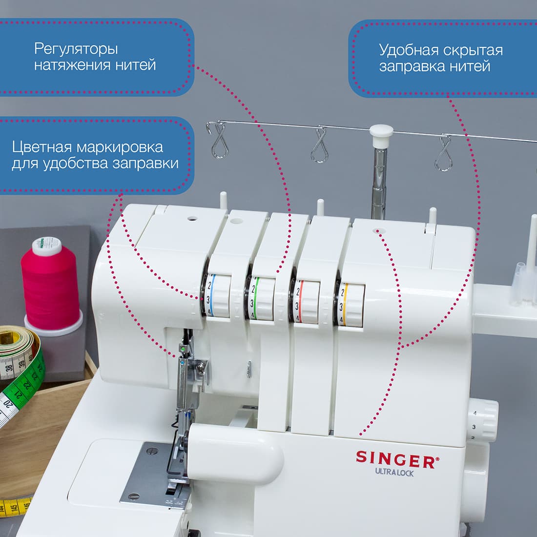 4-х (3-x) - ниточный оверлок Singer 14SH654 Ultra Lock - фото №4